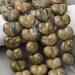 Natural Green Dragon Veins Beads, Heart, 10.5~11.5x14x8mm, Hole: 1mm(G-D098-B03)