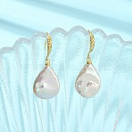 Teardrop Natural Keshi Pearl Dangle Earrings for Women, with Brass Earring Hooks, Golden, 34~35x13~14mm(EJEW-JE07016)
