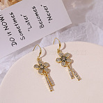 Flower Alloy Crystal Rhinestone Tassel Dangle Earrings, Golden, 55x16mm(FS-WG038B8-01)