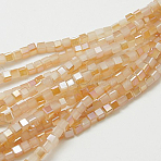 Electroplate Glass Beads Strands, Imitation Jade, Half Plated, Faceted Cube, Bisque, 4x4x4mm, Hole: 1mm, about 100pcs/strand, 16.9 inch(EGLA-D018-4x4mm-07)