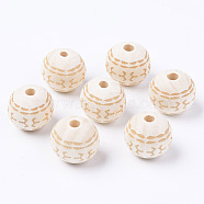 Unfinished Natural Wood European Beads, Large Hole Beads, for DIY Painting Craft, Laser Engraved Pattern, Round, Antique White, 20x18mm, Hole: 4mm(WOOD-S057-008B)