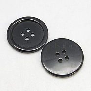 Resin Buttons, Dyed, Flat Round, Black, 15x2.5mm, Hole: 2mm, 395pcs/bag(RESI-D030-15mm-02)