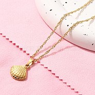 Summer Beach 304 Stainless Steel Pendant Rope Chain Necklaces for Women, Real 18K Gold Plated, Shell Shape, 15.75 inch(40cm), Pendant: 17.5x15.5mm.(STAS-Z108-01G-02)