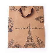 Kraft Paper Bags, Gift Bags, Shopping Bags, Brown Paper Bag, Rectangle, Eiffel Tower Pattern, Chocolate, 28x10x33cm(X-CARB-WH0010-02)