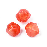 Opaque Acrylic Beads, Two Tone Color, with Glitter Powder, Nuggets, Orange Red, 17x18.5x15.5mm, Hole: 1.8mm, about 217pcs/500g(MACR-N009-018D)