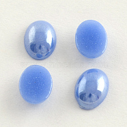 Pearlized Plated Opaque Glass Cabochons, Oval, Cornflower Blue, 13x10x5mm(X-PORC-S804-10x14-10)