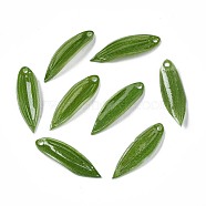 Plastic Pendants, Leaf, Green, 23.5x7x3mm, Hole: 1.2mm(KY-N015-038)