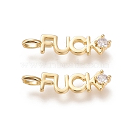 Brass Micro Pave Clear Cubic Zirconia Pendants, Long-Lasting Plated, Word Fuck, Real 18K Gold Plated, 28.6x6.7x2mm, Hole: 4.6x2.6mm(ZIRC-L091-060G)