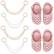 Elite 2set ABS Plastic Pearl Beaded Double-strand Shoe Charms Chains, with Alloy Spring Gate Rings, for DIY Shoes Decoration, Light Gold, 278mm(DIY-PH0007-07)