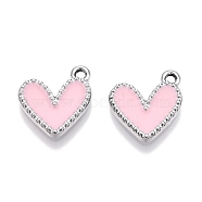 Rack Plating Alloy Enamel Charms, Heart Charm, Platinum, Pink, 14.5x13x2mm, Hole: 1.6mm(ENAM-N056-343P-D)