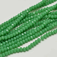 Faceted Rondelle Glass Beads Strands, Green, 3.5x2.5~3mm, Hole: 0.8mm, about 125~128pcs/strand, 13.7~14.1 inch(35~36cm)(X-GLAA-I033-3mm-12)