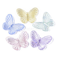 Transparent Acrylic Pendants, AB Color Plated, Butterfly, Mixed Color, 31x41x5mm, Hole: 1.8mm(PACR-R246-010)