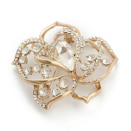 (Defective Closeout Sale) Alloy Glass Rhinestone Brooches, Flower, Crystal, Golden, 55x54x13mm, Pin: 1mm(JEWB-XCP0001-01)