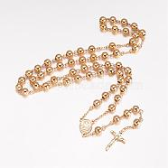 201 Stainless Steel Necklaces, Rosary Bead Necklaces, Golden, 25.2 inch(64cm)(NJEW-K063-03G)