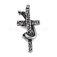 Retro 304 Stainless Steel Big Pendants, Cross with Snake Charm, Antique Silver, 60.5x30.5x8.5mm, Hole: 9x5mm(STAS-I205-39AS-03)