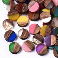 Resin & Walnut Wood Cabochons, Flat Round, Mixed Color, 10x2.5~4mm(RESI-S358-70)