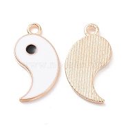 Alloy Enamel Pendants, Light Gold, Yin Yang Charm, White, 19x10x1.2mm, Hole: 1.6mm(PALLOY-D015-05B)