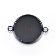 Stainless Steel Cabochon Connector Settings, Plain Edge Bezel Cups, Flat Round, Electrophoresis Black, Tray: 14mm, 16x21x2mm, Hole: 1.8mm(X-STAS-L211-04D-B)