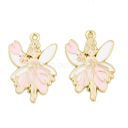 Rack Plating Alloy Enamel Pendants, Golden, Angel Charm, Misty Rose, 30.5x21x1.5mm, Hole: 1.8mm(FIND-A040-08D-03G)