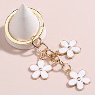 Cute Flower Keychains, Alloy Enamel Pendant Keychains, with Iron Findings, White, 8.5x3cm(HUDU-PW0001-071B)