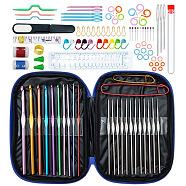 DIY Hand Knitting Craft Art Tools Kit for Beginners, with Storage Case, Crochet Needles Set, Knitting Needles, Needles Stitch Marker, Scissor, Blue, 18.5x13.5x2cm(WG89376-04)