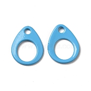 Spray Painted 201 Stainless Steel Charms, Teardrop Charm, Deep Sky Blue, 13x10x1mm, Hole: 1.8mm(STAS-G304-17D)