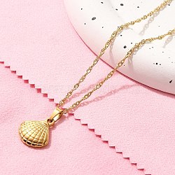 Summer Beach 304 Stainless Steel Pendant Rope Chain Necklaces for Women, Real 18K Gold Plated, Shell Shape, 15.75 inch(40cm), Pendant: 17.5x15.5mm.(STAS-Z108-01G-02)