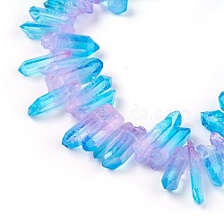 Natural Quartz Crystal Beads Strands, Pointed Pendants, Faceted, Column, Dyed, Two Tone, Cyan, 15~40x5~13x4.5~12mm, Hole: 1mm(G-K191-01A)
