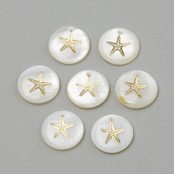 Freshwater Shell Pendants, Flat Round & Starfish/Sea Stars, Golden, 16x3.5~4mm, Hole: 1.2mm(X-SHEL-Q010-001G)