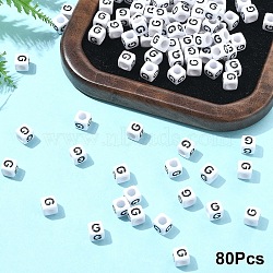 Acrylic Horizontal Hole Letter Beads, with Enamel, Cube, Letter G, 6x6x6mm, Hole: 3.2mm(OACR-YW0002-08G)