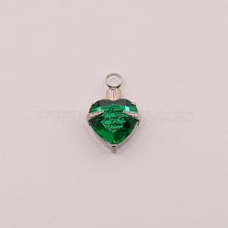 Faceted Glass Urn Pendant, with 316 Stainless Steel Findings, Heart with Always On My Mind Forever In My Heart, for Ashes Urn Memorial Necklace Making, Stainless Steel Color, Green, 33x21.5x11.5mm, Hole: 5mm(GLAA-WH0031-10L)