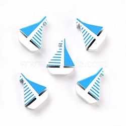 Ocean Theme Spray Painted Natural Wood Beads, Sail Boat, Deep Sky Blue, 24.5x19.5x8mm, Hole: 2.8mm(WOOD-M004-05)