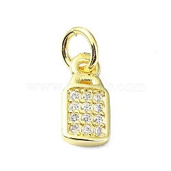 Brass Micro Pave Cubic Zirconia Pendants, with Jump Ring, Real 18K Gold Plated, Padlock Charm, Clear, 10.5x5x1.5mm, Hole: 3mm(KK-H475-28G-01)