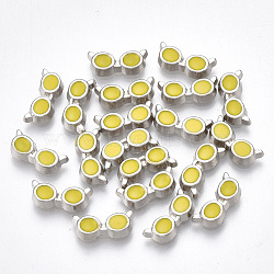 Alloy Enamel Cabochons, Fit Floating Locket Charms, Glasses, Yellow, Platinum, 4.5x10x2mm(PALLOY-T054-118)