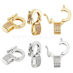 6Pcs 2 Colors Brass Micro Pave Clear Cubic Zirconia Twister Clasps, Lead Free & Cadmium Free, Long-Lasting Plated, Flat Round, Platinum & Golden, 18x13.5x6mm, 3pcs/color(KK-OC0001-47)