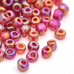 Round Trans. Colors Rainbow Glass Seed Beads, Fuchsia, 
Size: about 2mm in diameter, hole:1mm, about 3306pcs/50g(X-SEED-A007-2mm-165B)