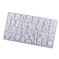 DIY Cabochon Silicone Molds, Resin Casting Molds, Letter A~Z/Heart/Paw Print, White, 350x196x8mm(SIMO-PW0016-24)