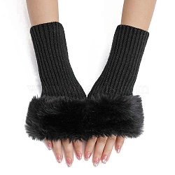 Plush Acrylic Fibers Knitting Fingerless Gloves, Arm Warmer, Winter Warm Gloves with Thumb Hole, Black, 210x100mm(PW-WGBA7CE-09)