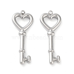 Non-Tarnish 304 Stainless Steel Pendants, Heart Key Charm, Stainless Steel Color, 29.5x11x3mm, Hole: 1.4mm(STAS-L022-374P)