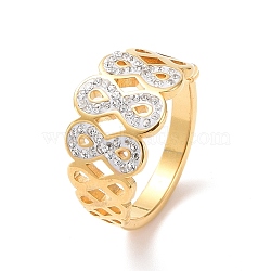 Crystal Rhinestone Infinity Finger Ring, Ion Plating(IP) 304 Stainless Steel Jewelry for Women, Golden, US Size 6~9(16.5~18.9mm)(RJEW-D120-10G)