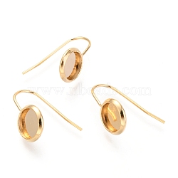 304 Stainless Steel Earring Hooks, Flat Round, Golden, Tray: 8mm, 18.5x10mm, Pin: 0.7mm(X-STAS-F227-22A-G)