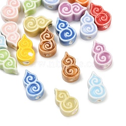 Handmade Porcelain Beads, Gourd, Bright Glazed Porcelain, Mixed Color, 14.5x9.5x6.5mm, Hole: 2mm(PR-CBA616C-03)