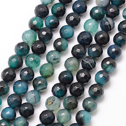 Natural Fire Crackle Agate Bead Strands, Round, Grade A, Faceted, Dyed & Heated, Medium Turquoise, 8mm, Hole: 1mm, about 47pcs/strand, 15 inch(G-K166-06F-8mm-03)