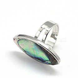 Adjustable Paua Shell Finger Rings, with Platinum Plated Brass Findings, Horse Eye, Colorful, 17mm(X-RJEW-J013-05)