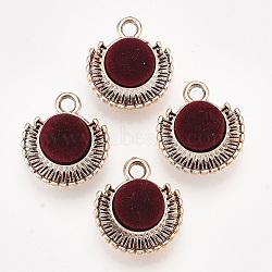 UV Plating Acrylic Pendants, Flocky, Half Round, Light Gold, Dark Red, 21.5x19x11mm, Hole: 3mm(FIND-T046-46LG-05)