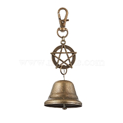 Iron Bell Pendant Decoration, Swivel Lobster Claw Clasps and Alloy Star Charms for Bag Ornaments, Antique Bronze, 100mm(HJEW-JM02278)