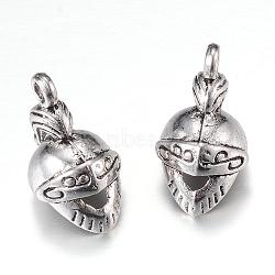 Tibetan Style Alloy Pendants, Knight Helmet Charms, Cadmium Free & Lead Free, Antique Silver, 18.5x10x12.5~13mm, Hole: 2mm, about 570pcs/1000g(TIBEP-Q062-07AS-RS)