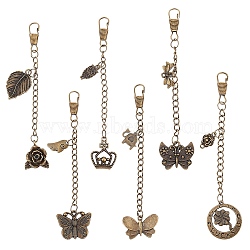 6Pcs 6 Style Tibetan Style Alloy Keychains, with Keychain Clasp Findings, Antique Bronze, 11.8~13.2cm, 1pc/style(AJEW-WR0001-27)
