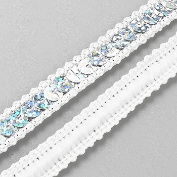 Polyester Ribbons, with Plastic Sequins, WhiteSmoke, 1/2 inch(12mm)