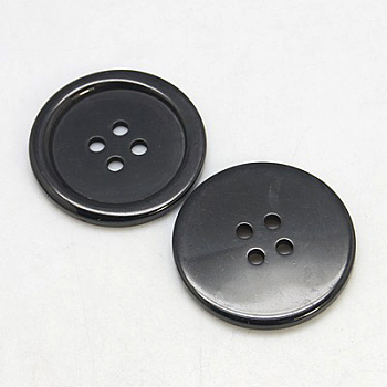 Resin Buttons, Dyed, Flat Round, Black, 15x2.5mm, Hole: 2mm, 395pcs/bag